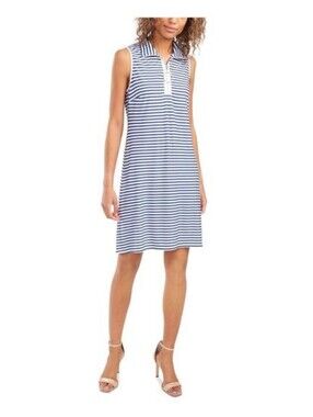 MSK Petite Medium O Ring Zip Striped Sheath Dress Blue White